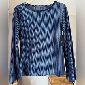 Inc International Concepts Blue Pleated Velvet Long Sleeve Blouse (size M)